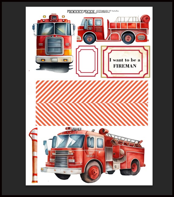 fireman,fire engine,Scrappable A4 prinyt min buy 5